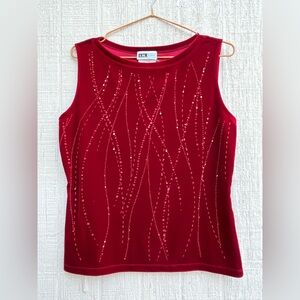 ‘I.N. Studio’ vintage red velour beaded embellished pull over top